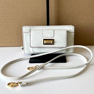 Tignanello Perfect Pockets Organizer Leather Crossbody, Cream, Detachable Strap